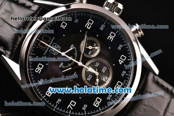 Tag Heuer Mikrograph Chrono Miyota OS10 Quartz Steel Case with White Markers and Black/Grey Dial - Click Image to Close